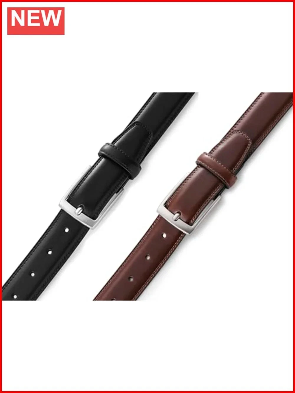 Men's Genuine Leather Dress Belt 2-Pack Handmade Classic for Work Business